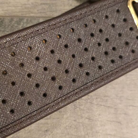 Michael Kors Genuine Brown Leather Perforated Belt Logo Lock Buckle L - Picture 4 of 8